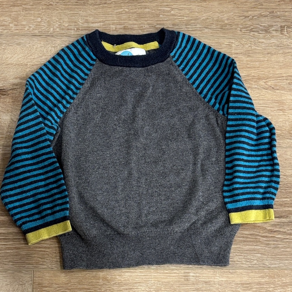 Mini Boden Gray Sweater with Blue Striped Sleeves